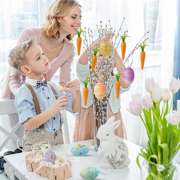 18-pack Påskägg Morot Hängande Ornament, Färgglada Skum Påsk