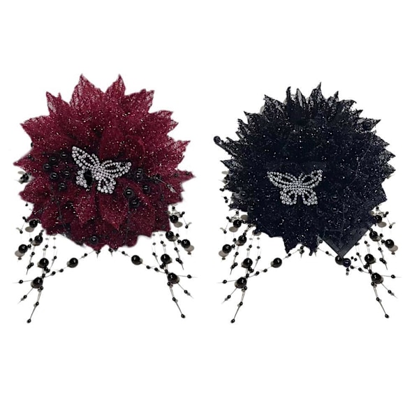 Svarta fjäder tofs blomma hårklämmor för kvinnor och flickor Elegant håraccessoar O3R6 Red 13cm