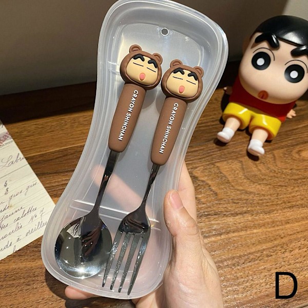 Crayon Shin Chan Sked och Gaffel Bestickset Rostfritt Stål Vagn brown one set