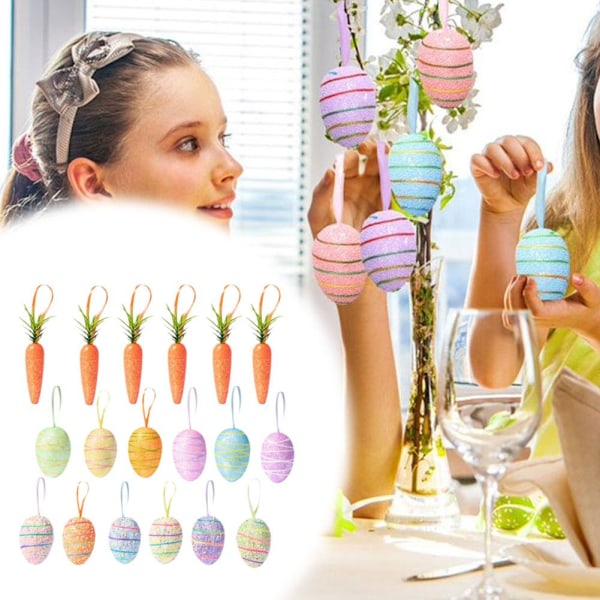 18-pack Påskägg Morot Hängande Ornament, Färgglada Skum Påsk