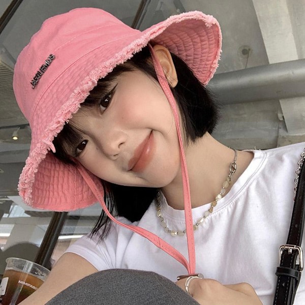 Koreansk Version av Fiskarhatt Dam Vikbar Retro Allt-match Pink One size