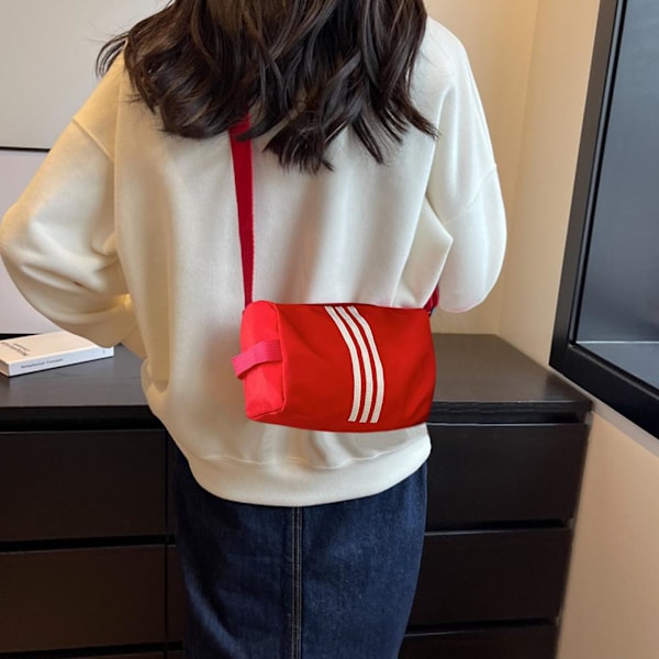 Nylon Kontrasterande Crossbody Kapacitet Kudde Väska, Rese Fitness Axelväska M3J9 Red One size