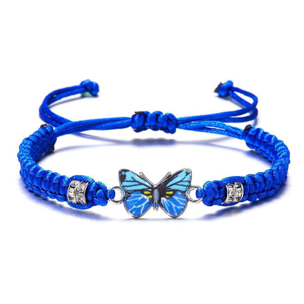 Enkelt flätat snöre armband för kvinnor blå fjäril justerbar flickpresent C0 Blue One size