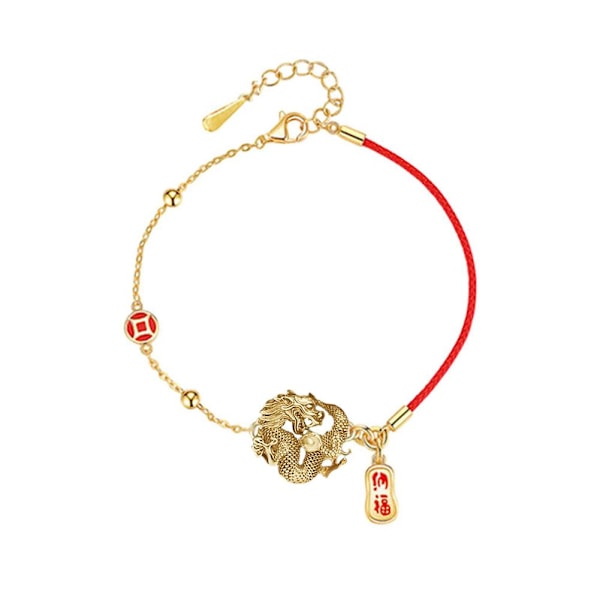 Lycko Rött Rep Drakarmband Handgjort Armband Lyckosmycken Julklapp / Propitious Dragon One size
