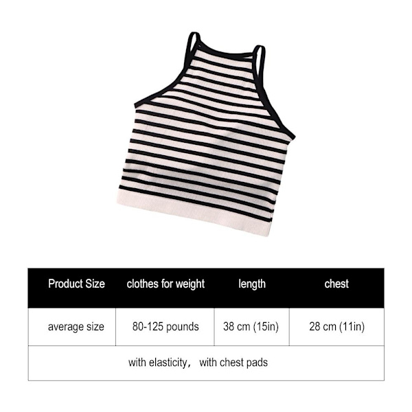 Tanktopp för damer, tråd, avslappnad crop-top med bröstvaddering, randig, ärmlös, het A0 Black onesize