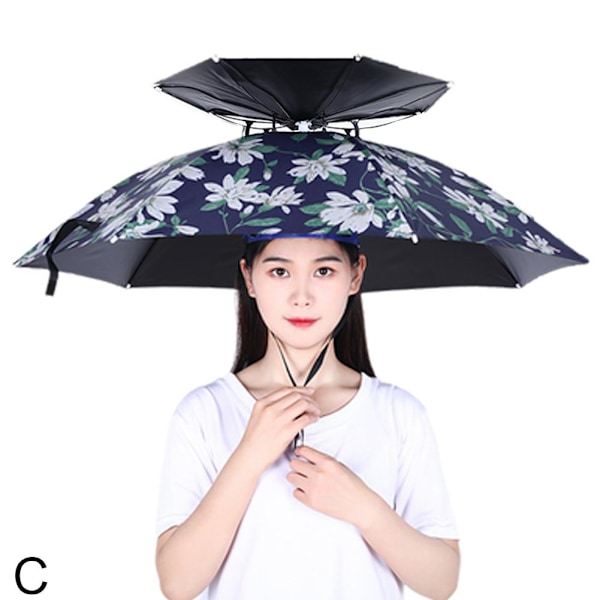 Paraplyhatt Hopfällbar Justerbar Sol Regn Keps UPF 50+ UV-skydd Camo double-deck