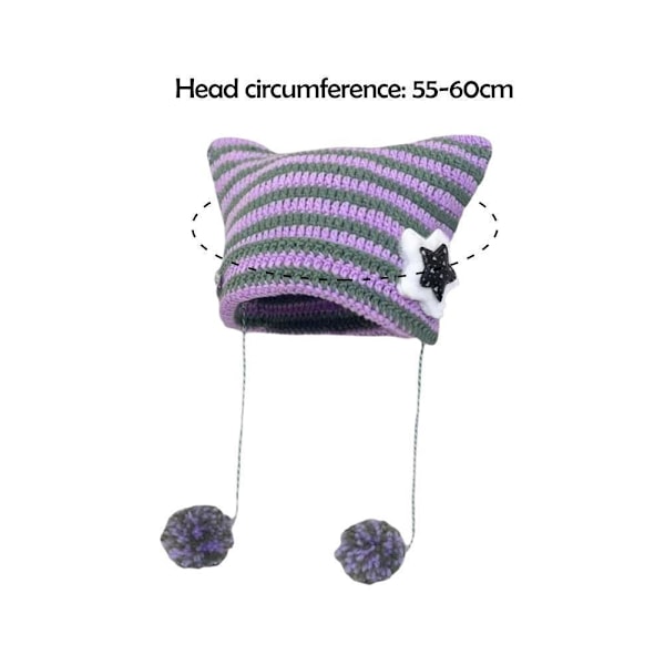 Ny Japansk Harajuku Y2K Stjärna Liten Djävul Randig Mössa Hatt Kvinnor Flickor Höst Vinter Varm P8Y6 Brown One size