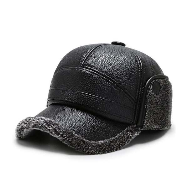 PU-läderkepsar för män, vinterhattar med öronvärmare, varm keps med öronlappar G7D6 Gray One size