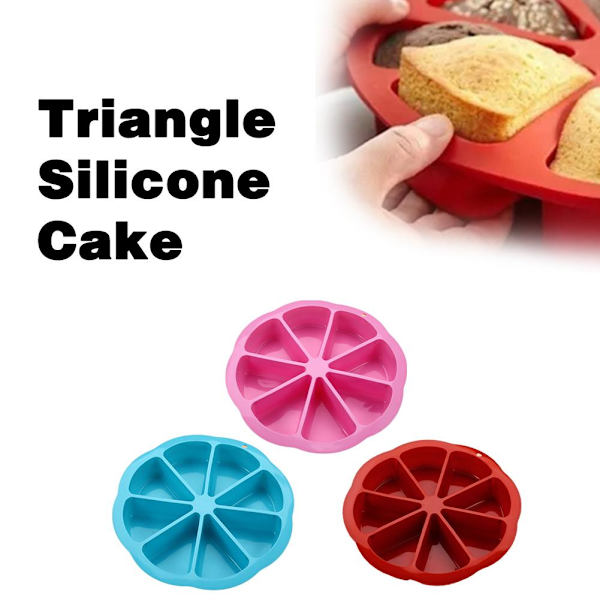 8-triangel rund silikon tårtformsformar Muffin Pizza Baki Baki red one size
