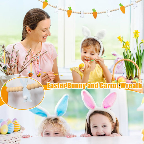 Påsk Träpärlkrans Kanin och Morot Banner Påskdekoration rabbit 1pcs