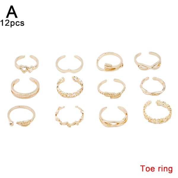 12 st damer tåring knogring set retro boho fot ring kvinna gold 12pcs