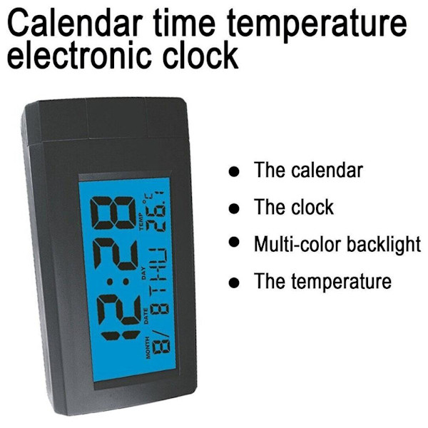 2-i-1 Digital LCD Elektronisk Klocka Termometer Bilklocka Noctilucent Dec ` blue 1pcs