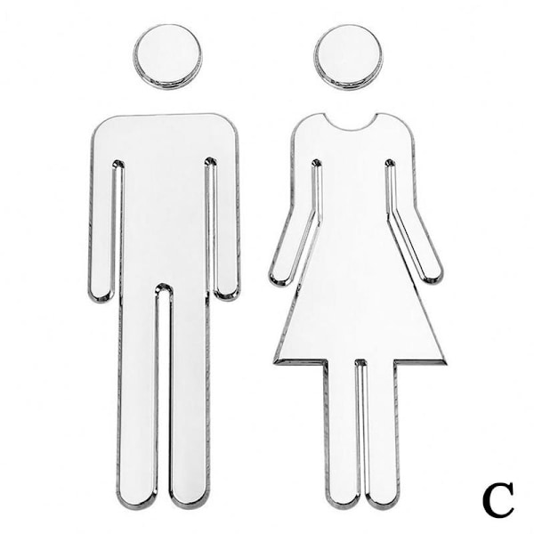 Toalett skylt WC klistermärke skylt badrum toalett kvinna och man 3D silver One-size