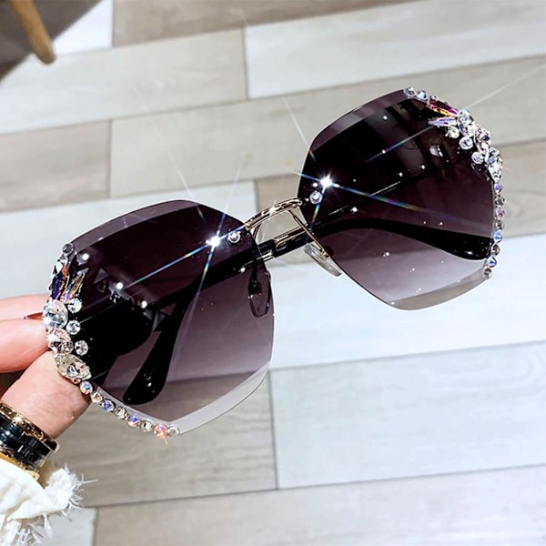 Solglasögon för kvinnor, rimless med strass, gradientlins GREY ONE-SIZE