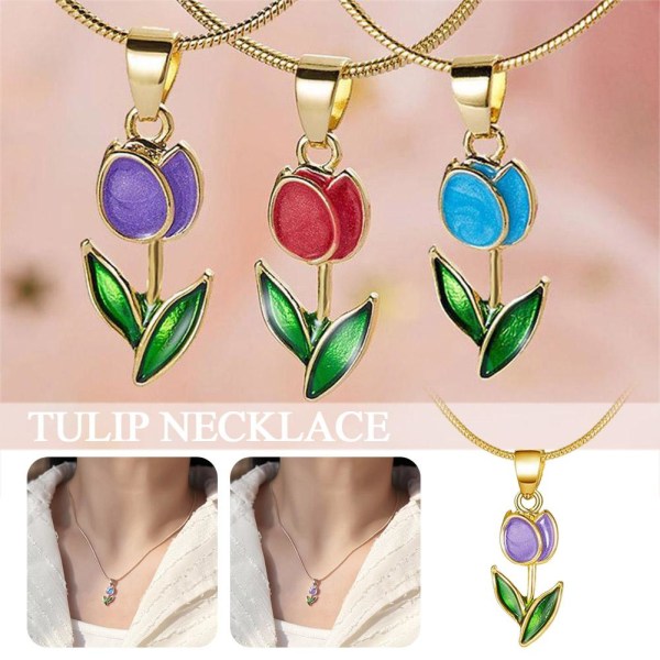 Fashion Tulip Gold Lock Bone Chain Halsband Damsmycken Whol Purple One size