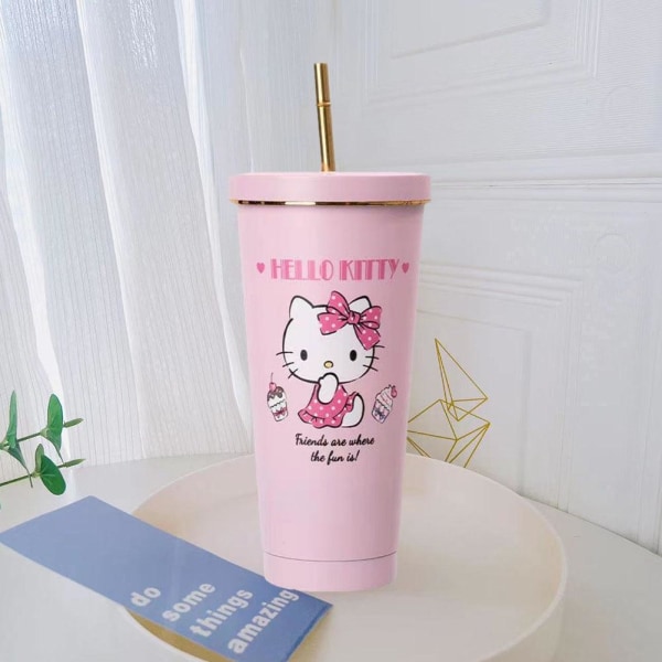 700 ml tecknad söt halmkopp Creative High Capacity Milk Tea Cup Pink 1 700ml