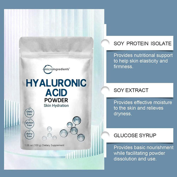 Hyaluronsyra Pulver från Microingredients för Återfuktning av Huden - 30 Gram
