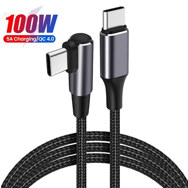 Flätad 90° graders vinkel USB C Typ C Snabb datasynk laddare Cha silverB 1m