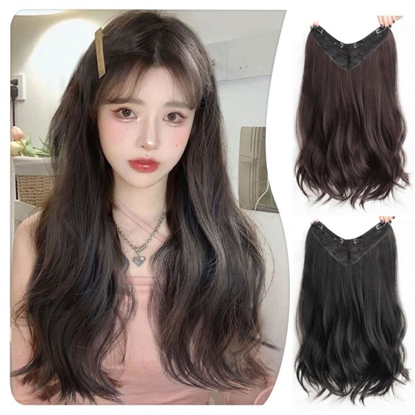 V-formad peruk för kvinnor koreansk stil medellängd Sweet Curled brown black 50cm