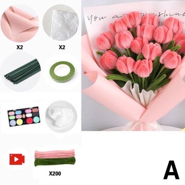 Färgglad Chenille Stam Pipe Twist Stick DIY Handgjord Tulip Rose A one-size