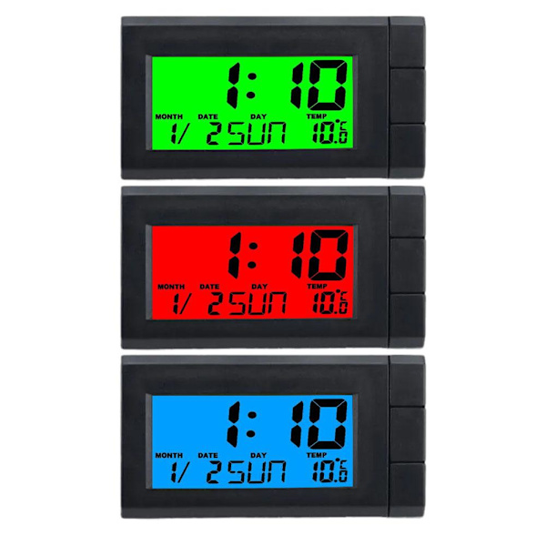 2-i-1 Digital LCD Elektronisk Klocka Termometer Bilklocka Noctilucent Dec ` green 1pcs