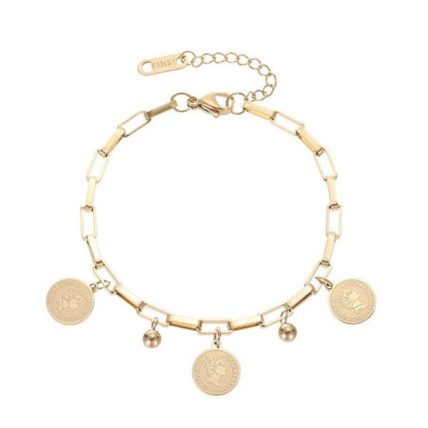 Dam Guldpläterat Rostfritt Stål Elizabeth Mynt Berlock Armband Smycke Prof M4V9