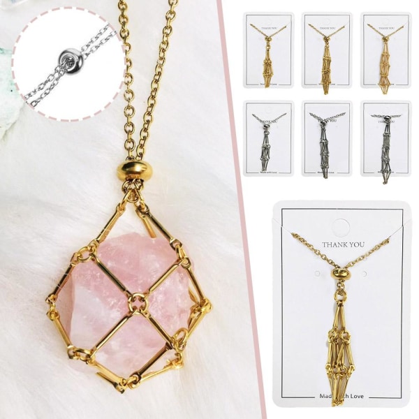 Crystal Stone Holder Halsband Crystal Pendant Hållare Justerbar Gold M