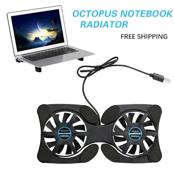 Vikbar Tyst USB-driven 2 Fläktar Kylplatta Slim Cooler Laptop Basstativ