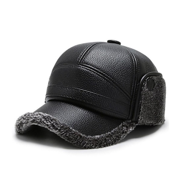 PU-läderkepsar för män, vinterhattar med öronvärmare, varm keps med öronlappar G7D6 Gray One size