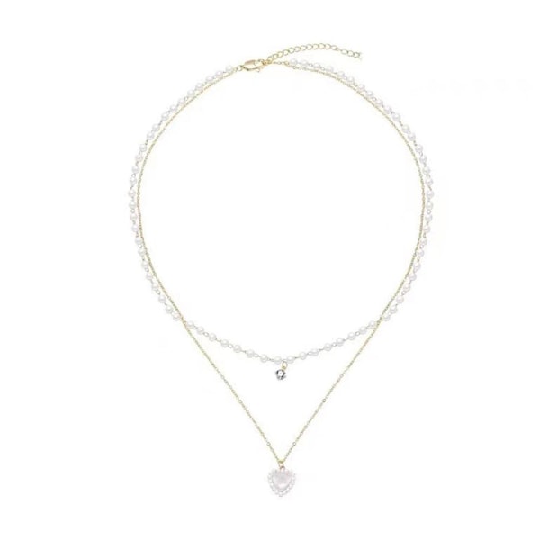 Halsband med dubbelt hjärta och pärlor för sommaren✨j N2Y