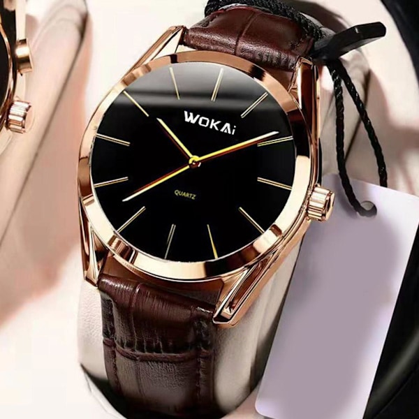 Sport Quartz Klockor Lämpliga För Män Wokai Herr Quartz Klockor Affärs- Och Lyxstil A8A4 Golden Brown