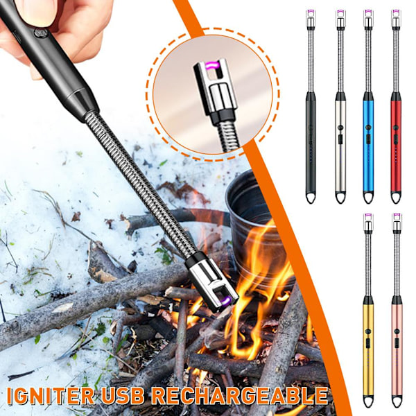 360° LED Elektrisk Bågegrill Tändare USB Vindtät Flammlös Plasma black One-size