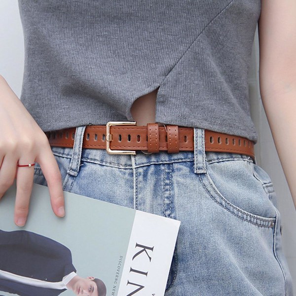 NYA Trendiga läderbälten för damer Spänne Midja Casual Mode Black One size
