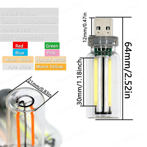 Touch Control LED Nattlampa - Mini USB-lampa med Flerfärgade Stämningsljus, Atmosfärsljus för Bil, Dimbar C 1pcs