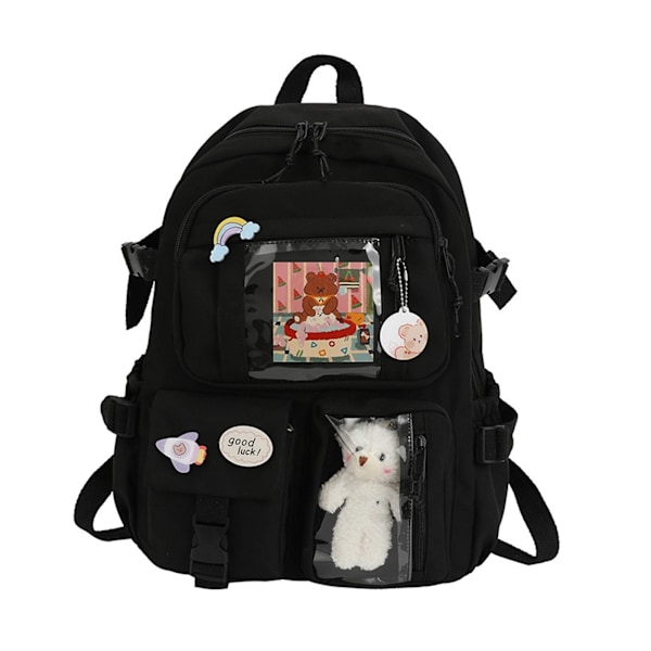 Kvinnors Ryggsäckar Vattentät Multi-Pocket Nylon Skolväska Fo black One-size
