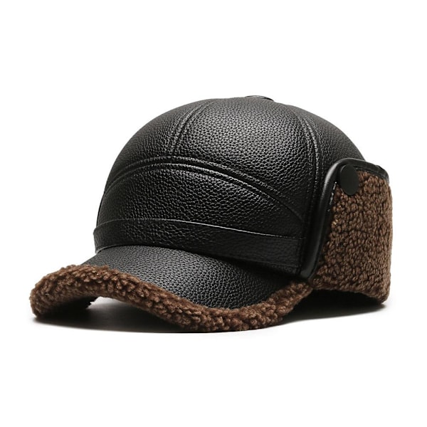 PU-läderkepsar för män, vinterhattar med öronvärmare, varm keps med öronlappar G7D6 brown One size