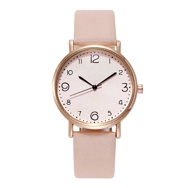 Damklockor för kvinnor, kvartsanalog klocka i läder Beige One size