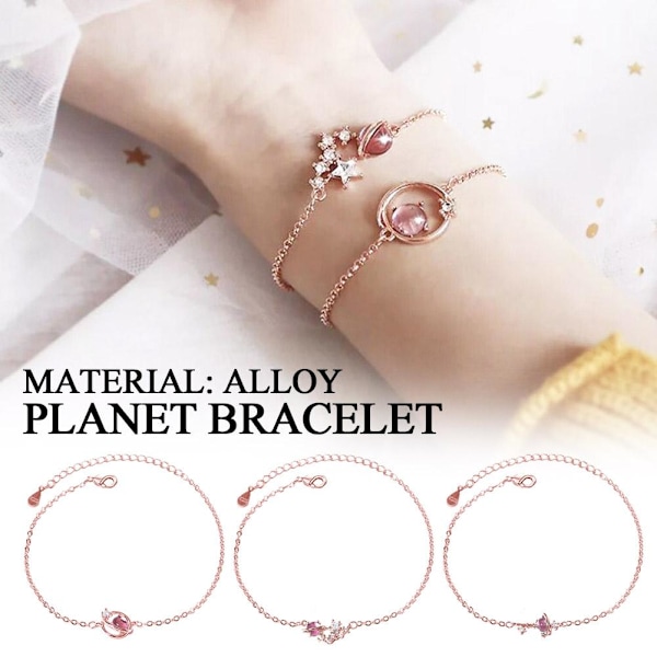 Charm Planet Moon Star Armband Armband Kedja Justerbar Dam Je Blue B