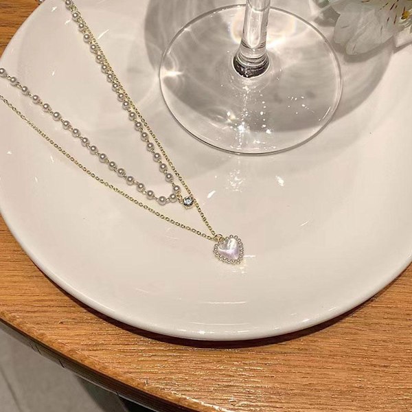 Halsband med dubbelt hjärta och pärlor för sommaren✨j N2Y