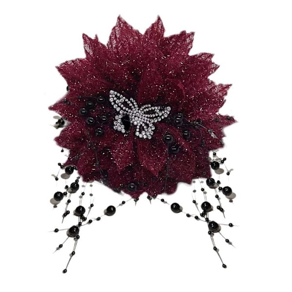 Svarta fjäder tofs blomma hårklämmor för kvinnor och flickor Elegant håraccessoar O3R6 Red 11cm
