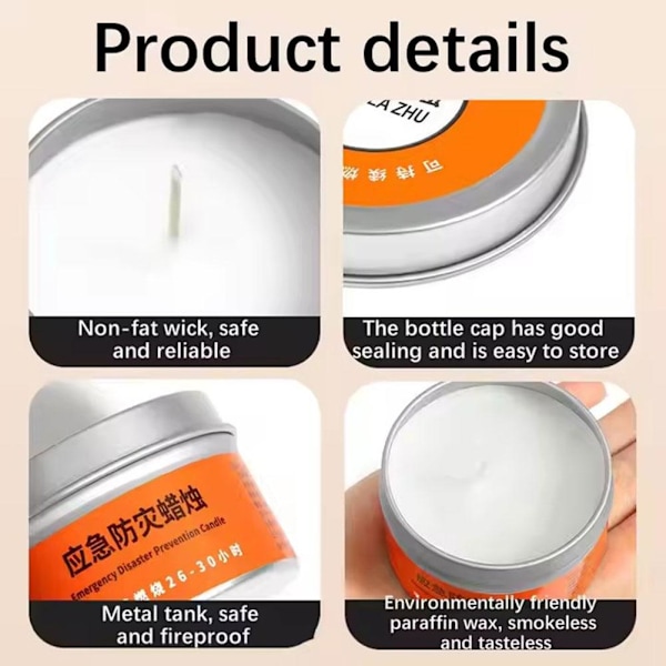 Nödljus Bulk, 26-30 timmars lång brinnande överlevnadsljus OrangeA 50g 10pcs
