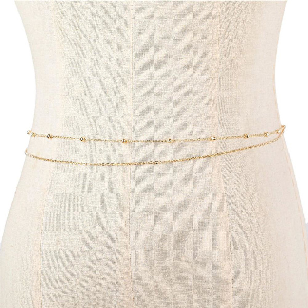 Dubbellagers Metall Kroppskedja Midjekedja För Kvinnor Pärlor Halsband GoldenB 1pcs