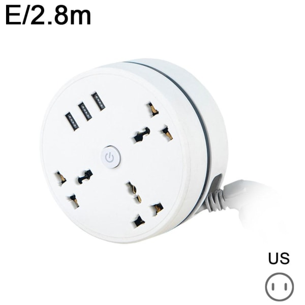 LED-ljus Power Strip Plug ABS Extension Socket Universal Power US 2.8m
