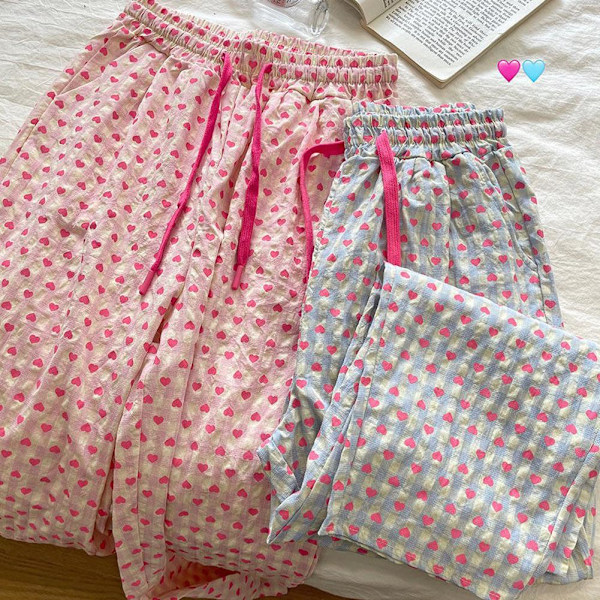 Pyjamas med kärleksmönster, dam, vår och höst 2024, nya avslappnade långbyxor för kvinnor K4D5 Purple One size