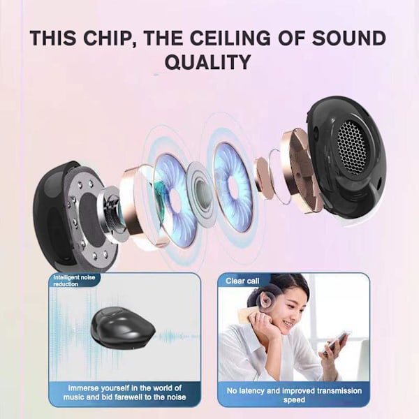 Mini Earbuds Invisible Sleep Headphone Bluetooth vattentät öron black one-size