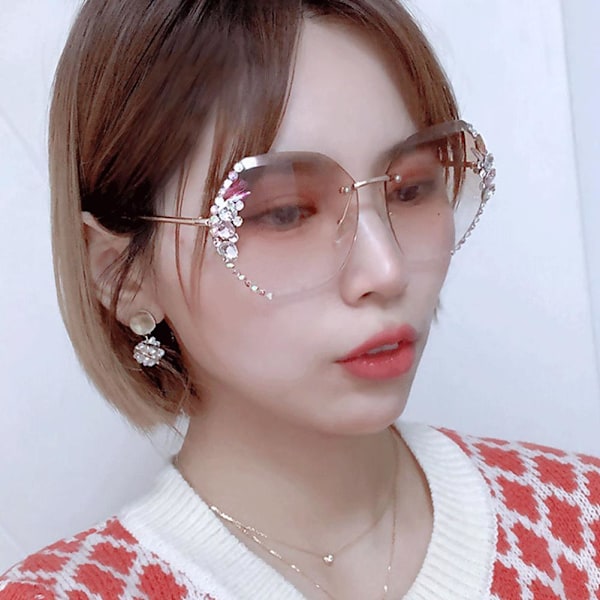 Solglasögon för kvinnor, rimless med strass, gradientlins GREY ONE-SIZE
