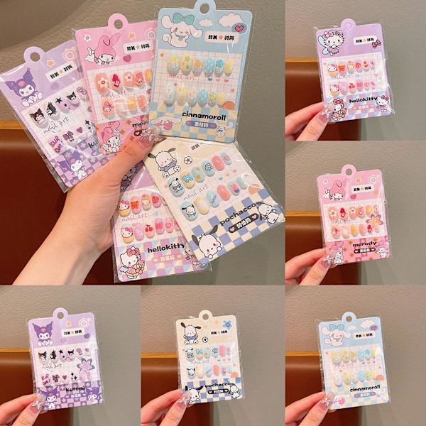 Söta Tecknade Nagelstickers Kuromi Melody Kitty Falska Naglar Stickers 1# 12pcs