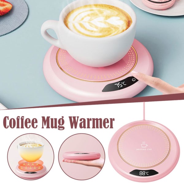 Kaffemuggvärmare, muggvärmare med 3 temperaturinställningar, varm C pink USB