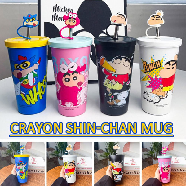 600ml Crayon Shin-Chan-mugg Söt halmvattenkopp Crayon Shin-Chan rose-pink 600ml