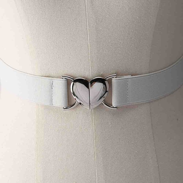 Dam Stretch smalt midjebälte Elastiskt bälte Love Heart Metal Bu white one-size